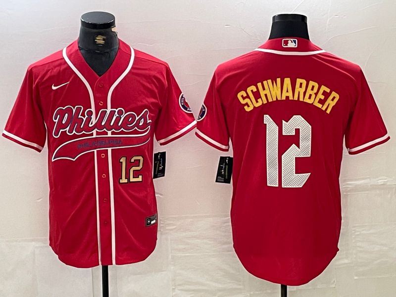 Men Philadelphia Phillies #12 Schwarber Red Jointly 2024 Nike MLB Jersey style 4